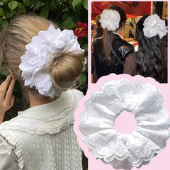 Lizakosht Oversized Lace French Hair Scrunchie For Women Elastic Ponytail Donut Ponytail Holder Headbands Elastic Hair Accessories