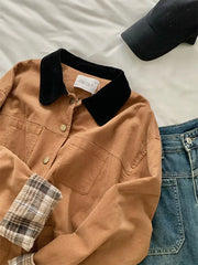 Lizakosht - Preppy Style Womens Retro Elegant Khaki Windbreaker Lapel Collar Korean Streetwear Coat Single Breasted Jackets Autumn Winter