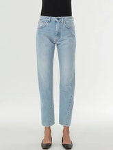 Lizakosht Rowling Nordic Casual Straight Twisted Stitch Asymmetrical Design Nine-point Small Straight Female Jeans