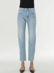 Lizakosht Rowling Nordic Casual Straight Twisted Stitch Asymmetrical Design Nine-point Small Straight Female Jeans