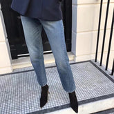 Lizakosht Rowling Nordic Casual Straight Twisted Stitch Asymmetrical Design Nine-point Small Straight Female Jeans