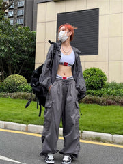 Lizakosht Y2K Harajuku Loose Pants Women Hippie Streetwear Oversize Pockets Cargo Trousers Hip Hop Techwear Wide Leg Jogger Pantalones 90s