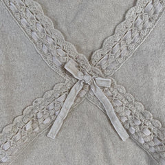 Lizakosht Fairy Grunge Lace Trim Cropped Tops 00s Vintage Aesthetics Cute Bow V Neck Short Sleeve Tees Y2K Retro T Shirt Summer Clothes