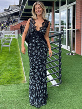 Sexy Deep V neck Lace-paneled Print Slim Backless Maxi Dress 2022 Summer Women Clothes Elegant Party Slip Dresses Vestidos A1799