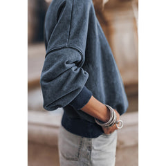 Lizakosht Fall Winter New Women Leisure Solid Color Hoodie Top Drop Shoulder Oversized Crewneck Pullover Crew Neck Loose Sweatshirt