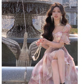 Lizakosht Summer super chiffon fairy princess puff sleeve long-sleeved dress temperament meat-covering medium and long fairy dress