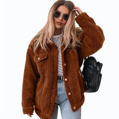 Lizakosht Autumn Winter Women's New Faux Lamb Wool Camel Warm Jacket Soft Plush Fur Tops