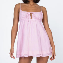 Lizakosht Beach Holiday Pleated Hem A-line Dress Cute Front Tie Up Strap Backless Mini Dress Chic Women Y2K Fairy Vintage Streetwear