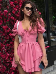 Lizakosht Deep V Neck Mini Dress For Women Lace Up Slim Sexy Dresses Femme Street Fashion Casual Princess Dress Girl Party Clothing