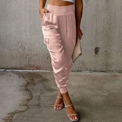 Lizakosht Fashion Lady Solid High Waisted Cargo Office Pants New Arrival Slim Pockets Trousers Casual Women Elastic Long Pant Streetwear