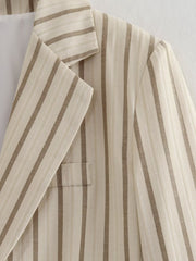 Lizakosht Fashion Striped Women's Blazers Female Chic Single-breasted Blazer Suits Ladies Notched Collar Elegant Blazer Coat