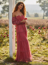 New Summer Women'S Dress One Word Neck Long Sleeve Solid Color Dresses Sexy Backless Pastoral Style Wine Red Lace Dress