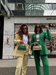 Lizakosht Women Two-piece Set Solid Vintage slim Office Lady Hidden Breasted Blazer Female vintage High Waist Pants Suits