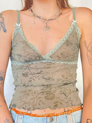 Lizakosht Y2k Girl Tanks Femme Korean Fashion Casual Flower Print Slim Fit V-neck Crop Tops Summer Outfits for Women Fashion Clothes