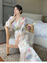 Hstar Oriental Classical Beauty Temperament Retro Ink Printing V-neck Women 2022 Summer Slim Long Elegant Dress robe traf boho