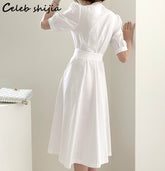 White Chic Dress Women Clothing 2022 Summer Double Breasted High Waist Elegant Dress Women Vestidos Business Korean Bodycon