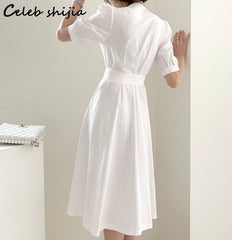 White Chic Dress Women Clothing 2022 Summer Double Breasted High Waist Elegant Dress Women Vestidos Business Korean Bodycon