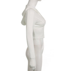 Lizakosht Fashion Hooded Long Sleeve T Shirt Women Spring Summer Slim Fit Solid Color Cropped Tops Y2k Patchwork Streetwear Tshirt