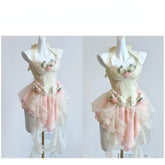 Lizakosht Victorian Vintage Elegant Lolita Jsk Dress Women Japanese Kawai Pink Bow Bandage Flower Dresses Female Evening Party Fairy Dress