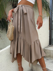 Lizakosht Elastic Waist Belt Irregular Khaki Spring Summer Women Skirt A-line Fashion Beach Maxi Faldas Mujer Casual New Bottom