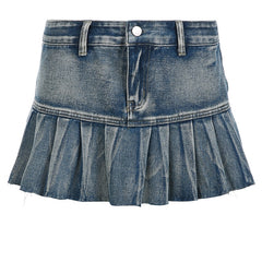 Lizakosht Cargo Mini Skirts Women Harajuku Vintage Y2k 90s Casual Pleated Denim Skirts Hight Waist Sexy Clubwear Jeans Short Skirt