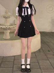 Lizakosht Sweet Mini Fake Two Dress Puff Sleeve Summer French Elegant Short Party Dress Woman Casual Korea Fashion Vintage Dress Slim