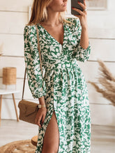 Lizakosht Summer Spring Floral Print A-line Maxi Dresses Elegant V-Neck Waist Slit Party Dress Women Loose Chic Sweet Bohemian Beach Dress