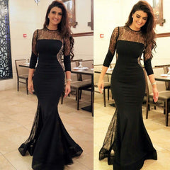 Lizakosht Autumn Women's Sexy Lace Patchwork Perspective Slim Formal Fishtail Dresses Lady Long Length Maxi Party Dress Mujer Vestido