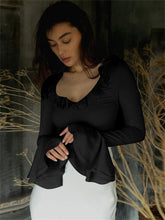 Lizakosht Blue Bodycon Shirts For Women Long Sleeve Slim Street Casual Y2k Top Ladies Holiday Fashion Lace Up Crop Tops Femme 2023