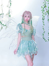 Lizakosht New Original Summer Hot Girl Sexy Gothic Fashion Temperament Harajuku Punk Green Tie Dyed Bubble Sleeve Bandage Top Suit