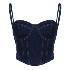 Lizakosht Harajuku Denim Camisoles Women Summer Single-Breasted Vest Tank Tops Lace Up Back Punk Vest Streetwear Jeans Cropped Tops