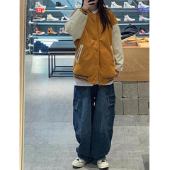 Dark Blue vintage cargo Jeans Women's 2022 Spring y2k Streetwear Loose high waisted jeans Straight Wide Leg cargo Jeans Women's
