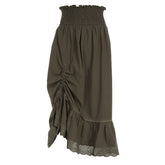 Lizakosht Long Skirt Vintage A-line Lace Splice Low Waist Maxi Skirts for Women Casual Country Style Summer Clothes Fashion