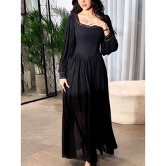 Lizakosht Summer Autumn Elegant Corset Party Dress for Women Muslim Islamic Loose Long Sleeve Evening Graduation Long Maxi Dress