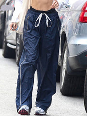 Lizakosht Y2K Barggy Cargo Pants Women Vintage Drawstring Sweatpants Sporty Joggers Casual Loose Wide Leg Trousers Streetwear 2022