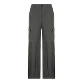 OL Formal Suit Cargo Pants Women Grey Loose Wide Leg Straight Trousers 90S Unisex Pants Office Lady Work Bottoms Casual Clothes