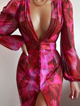 Lizakosht V Neck Sexy Party Women Robe Dress Lantern Sleeve Spring Summer Maxi Elegant Printed Boho New Dress Vestido