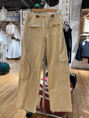 Lizakosht Vintage Khaki Baggy Cargo Pants Casual Spring Streetwear Pockets Wide Leg High Waist Pants Chic Harajuku Solid Straight Trousers