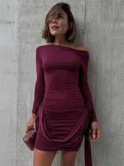 Lizakosht Flower Bodycon Dress For Women Pleated Slim Long Sleeve Dress Solid Sexy Holiday Beach Casual Summer Mini Dresses Women's