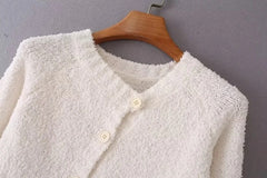 Lizakosht Women La maille Pau Asymmetric buttoned cardigan.Soft Cropped Ribbed Long Sleeve Sweater S M