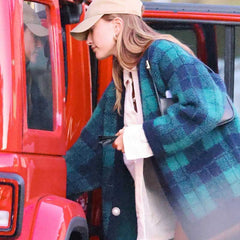 Lizakosht green plaid long cardigan women warm V-Neck Long Sleeve sweater women autumn winter women tops new sweater