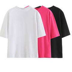 Lizakosht Summer Women Pink Cotton T Shirt High Quality Round Neck Short Sleeve Tee Shirts Ladies Casual Basic Simple Streetwear Top
