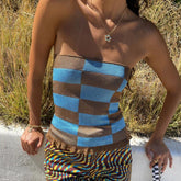 Plaid Knitted Women Tube Top Tank Ruffled Sexy Off Shoulder Backless Lady Vest 2022 Summer Sleeveless Slim Fashion Corset Tops