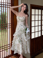 Lizakosht 2023 Summer Fairy Dress Floral Long Ruffles Chiffon Dress French Retro Dress vestidos de mujer abiti cerimonia donna lusso