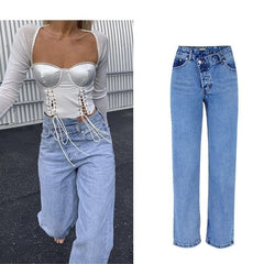 Lizakosht New Autumn and Winter New High-waist Irregular Jeans Women Flared Large Size Casual Fashion Wide-leg Skinny Jeans for Women