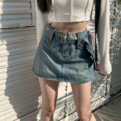 Lizakosht Summer Harajuku Blue Hot Girl Denim Skirt Streetwear Y2k Fashion Vintage Casual College Style High Waist Mini A Word Short Skirt