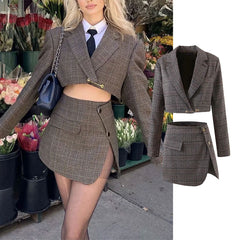 Lizakosht female autumn and winter new fashion suit with skirt tweed sexy office split mini skirt 2-piece casual suit