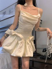 Lizakosht Summer French Vintage Sweet Dresses Female Kawaii Y2K Fashion Fariy Mini Dress Korean Party Ruffles Puff Sleeve Cake Dress