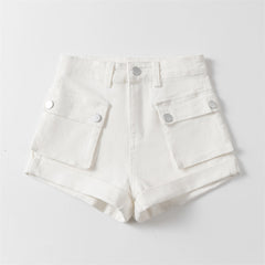 Lizakosht Summer Women High Waist Frock Shorts Army Green Black White Casual Female Ladies Shorts Two Pockets