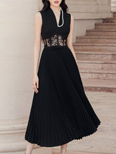 Lizakosht Summer New Black Sexy Lace Long Dress Niche Design Embroidery Hollow High Waist Pleated Evening Dress V-Neck Party
